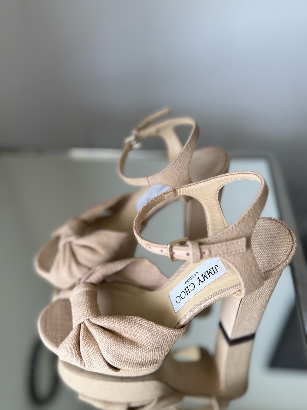 Like new Jimmy Choo Heloise 120 Linen Platform Sandals $1,095 37.5 - Picture 16 of 16